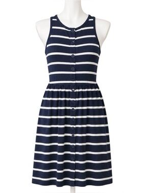 J. Crew Cotton Striped Button Front Midi Dress Navy Size XS Nautical Coastal